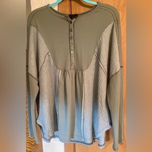 Heyson Oversized 30”PTP Sz L Women’s Waffle Knit Army Green Top